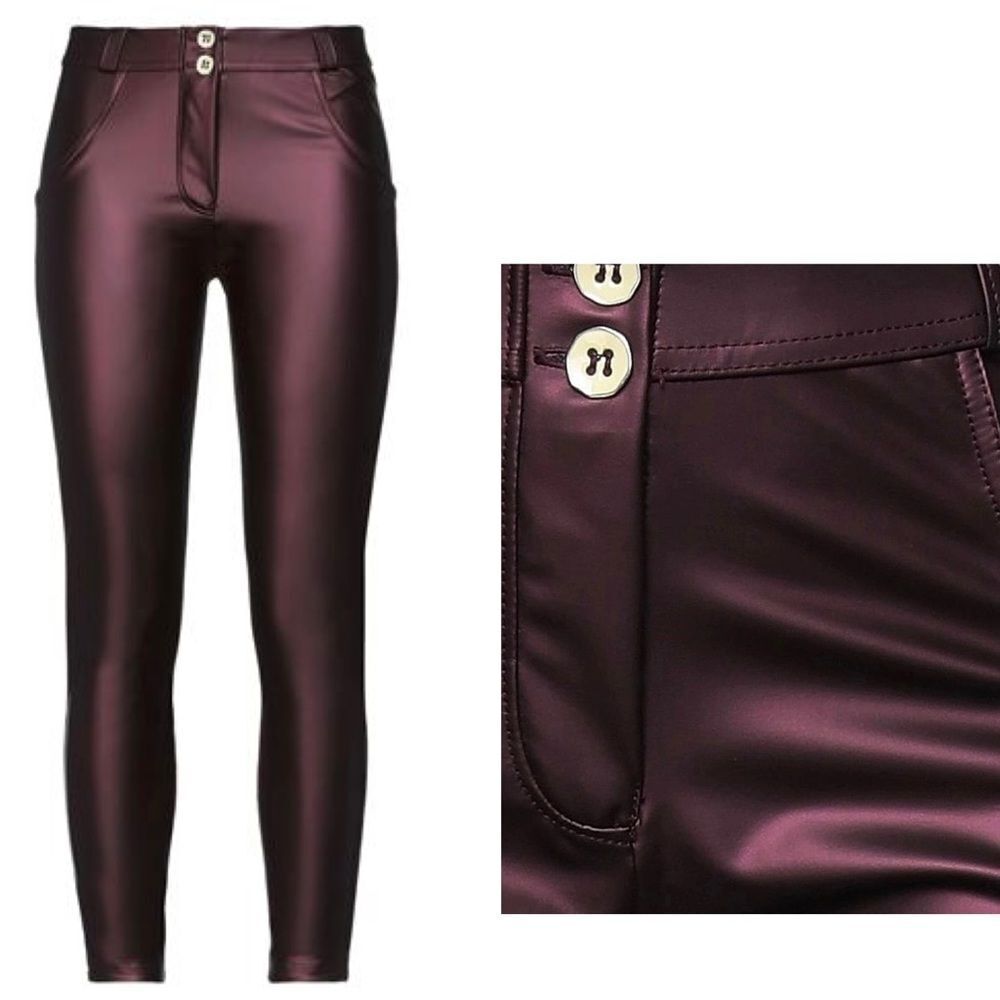 Freddy WR.UP metallic purple faux leather vegan leggings Sz M NWT RARE